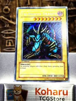 Yugioh Tri-Horned Dragon LOB-000 Secret Rare 1st Edition 2002 Vintage -EX - Image 1
