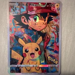 Pokemon Ash & Pikachu Holo Full Art Card Nintendo HP150 English #153 - Image 1