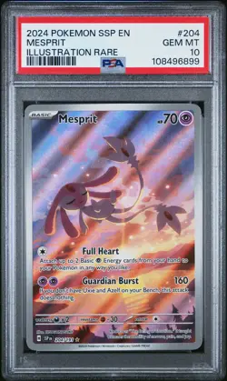 2024 POKEMON SSP EN-SURGING SPARKS ILLUSTRATION RARE #204 MESPRIT PSA 10 - Image 1