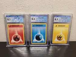 3 Pokemon Base Set Shadowless Lightning Water Fire Energy Graded CGC 8.5 - Image 1