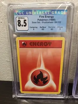 3 Pokemon Base Set Shadowless Lightning Water Fire Energy Graded CGC 8.5 - Image 2