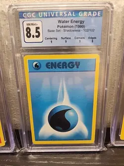 3 Pokemon Base Set Shadowless Lightning Water Fire Energy Graded CGC 8.5 - Image 3
