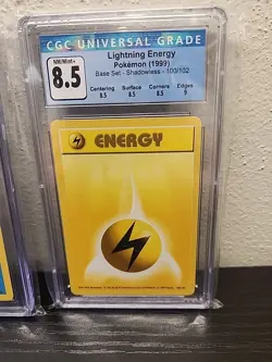 3 Pokemon Base Set Shadowless Lightning Water Fire Energy Graded CGC 8.5 - Image 4