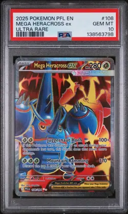 2025 POKEMON PFL EN-PHANTASMAL FLAMES ULTRA RARE #108 MEGA HERACROSS EX PSA 10 - Image 1