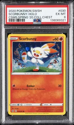 2020 POKEMON SWORD & SHIELD #030 SCORBUNNY-HOLO PSA 6 - Image 1