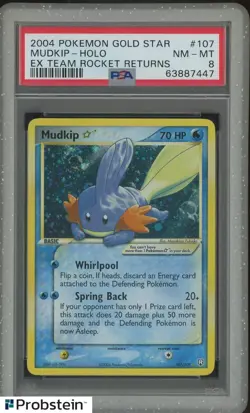 2004 Pokemon Gold Star Ex Team Rocket Returns #107 Mudkip Holo PSA 8 NM-MT - Image 1