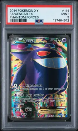 2014 Pokemon XY Full Art Gengar Ex Phantom Forces 114/119 PSA 9, (10 Candidate) - Image 1