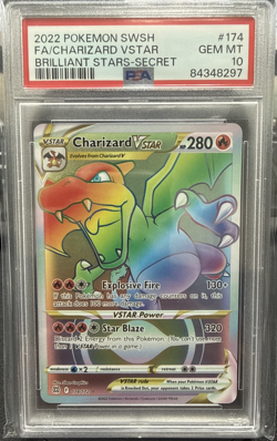 2022 Pokemon SWSH Brilliant Stars Secret #174 FA Charizard VStar PSA 10 - Image 1