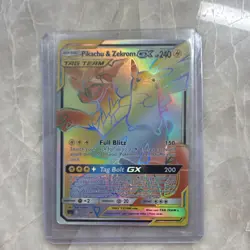Pokemon Pikachu & Zekrom GX TAG TEAM Full Art Secret Rare Holo 184/181 240HP Au… - Image 1