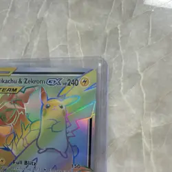 Pokemon Pikachu & Zekrom GX TAG TEAM Full Art Secret Rare Holo 184/181 240HP Au… - Image 2