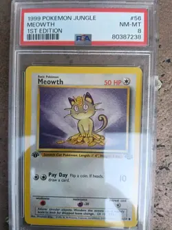 Pokemon Meowth Jungle 1st Edition PSA 8 #56/64 Regular Common 1999 English - Image 1