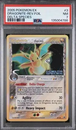 2005 POKEMON EX DELTA SPECIES DRAGONITE REVERSE FOIL #3 PSA 7 NM - Image 1
