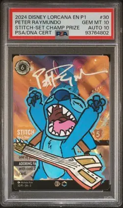DISNEY LORCANA EN P1-PROMO #30 STITCH - ROCK STAR PSA 10 SIGNED PETER RAYMUNDO - Image 1