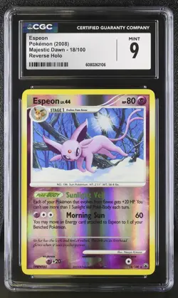 CGC 9 MINT Espeon 2008 Majestic Dawn 18/100 Reverse Holo Pokemon Card - Image 1