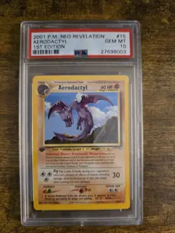 Wizards Pokemon TCG Aerodactyl Neo Revelation 1st Edition PSA 10 Rare 15/64 - Image 1