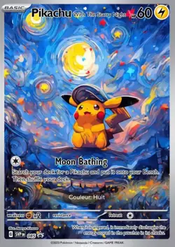 Superbe Pikachu With the starry night 085 Carte Pokemon Fan ART Ss Sleeve - Image 1