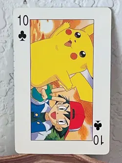 Q-Boy Pokemon Pocket Monsters "Ash/Pikachu" Ten (10) Of Clubs Poker Playing Card - Image 1