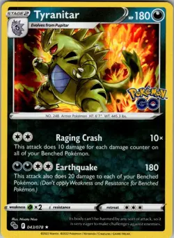 Tyranitar Holo Holo Rare Pokemon GO 043/078 MP - Image 1