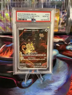 Pokemon Destined Rivals TCG Team Rockets Meowth Card 203/182 PSA 10 - Image 1