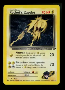 HOLOBLEED Rocket's Zapdos 15/132 Gym Challenge 2000 Holo Rare WOTC Pokemon Card - Image 1