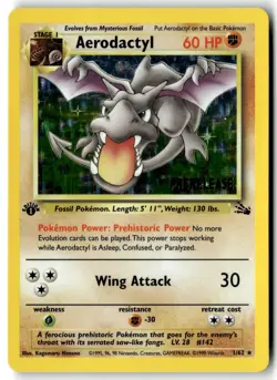 Pokemon Card Aerodactyl LP Fossil Holo 1st Edition Prerelease 1/62 - Image 1