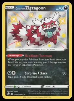 Galarian Zigzagoon SV078/SV122 Shiny Holo Shining Fates Pokemon Card - Image 1