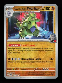 Team Rocket's Tyranitar 096/182 Reverse Holo Rare Destined Rivals Pokemon Card - Image 1