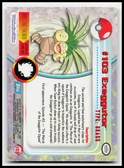 Exeggutor #103 Blue Logo Topps Holo Foil TV Animation Pokemon Card - Image 2