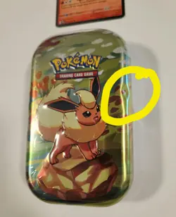Pokemon Prismatic Evolutions Flareon TCG Mini Tin + Flareon Foil Card TIN DENTED - Image 2