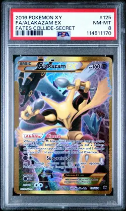 2016 POKEMON XY FATES COLLIDE SECRET #125 FULL ART/ALAKAZAM EX PSA 8 - Image 1