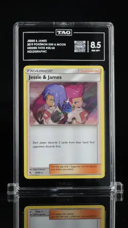 JESSIE & JAMES - 2019 POKEMON SUN & MOON #58/68 HIDDEN FATES HOLO [TAG 8.5] - Image 1