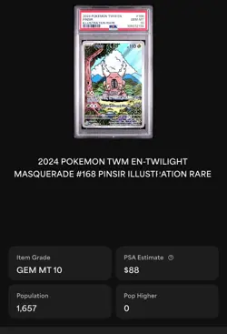 PSA 10 Gem Mint Pinsir 168/167 IR 2024 SV Twilight Masquerade POKEMON TCG - Image 2