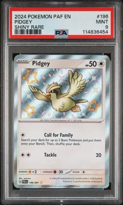 2024 POKEMON PAF EN #196 PIDGEY SHINY RARE - PSA 9 MINT - Image 1