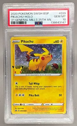 2021 Pokemon 25th Anniversary General Mills Promo SWSH039 Pikachu PSA 10 3147 - Image 1