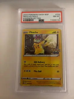 2022 POKEMON BLACK STAR PROMO SWSH234 PIKACHU-HOLO POKEMON GO TINS - PSA 8 - Image 1