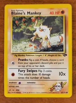 Blaine's Mankey 63/132 Gym Challenge (A) Unlimited Non-Holo NM Pokemon TCG - Image 1