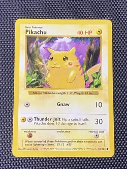 Pikachu Red Cheeks Shadowless Base Set 58/102 Non Holo Pokemon TCG Card LP+ - Image 1
