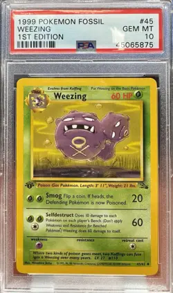 1999 Pokemon Fossil Weezing 45 1st Edition PSA 10 - Image 1