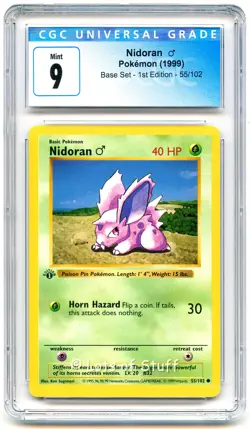 CGC 9 MINT 3D Stamp Nidoran Base Set 1st Edition Common Pokemon 55/102 -17 - Image 1