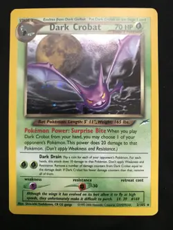 Pokemon TCG Dark Crobat 2/105 Neo Destiny Unlimited Holo LP+ w/ GREAT SWIRL 🌀💫 - Image 1