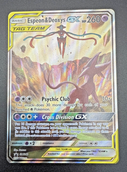 Espeon & Deoxys SM240 GX Tag Team Pokemon Card TSG Psychic Club Cosmic Division - Image 1