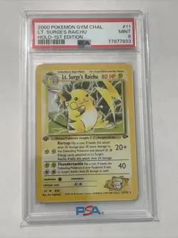 Pokemon Gym Challenge 1st Edition Lt. Surge's Raichu 11/132 PSA 9 - Image 1