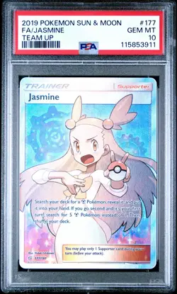 2019 POKEMON SUN & MOON TEAM UP #177 FULL ART/JASMINE PSA 10 - Image 1