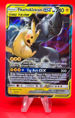 Pokemon Pikachu & Zekrom GX TCG Sun & Moon Tag Team Holo Ultra Rare Card 33/181 - Image 1