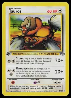 Pokemon Card - Tauros 1st Edition Jungle 47/64 Uncommon - Image 1