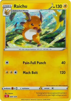 Raichu Trading Card Game Classic Collection 009/034 Pokemon TCG Card NM - Image 1