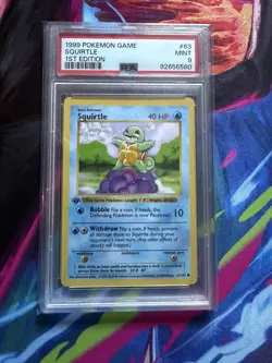 Pokemon Squirtle Base Set 1st Edition #63 PSA 9 Mint - Image 1