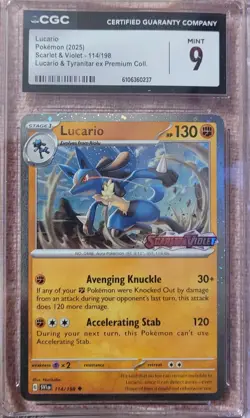 Lucario 114/198 Cosmos Holo Scarlet & Violet Stamped Pokemon CGC 9 - Image 1