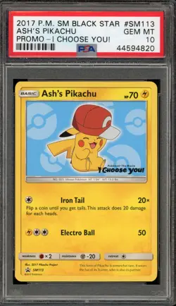 Pokemon Ash's Pikachu I Choose You! Movie Black Star Promo SM113 PSA 10 - Image 1