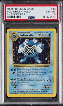 1999 POKEMON BASE SET SHADOWLESS #13 POLIWRATH-HOLO PSA 8 - Image 1